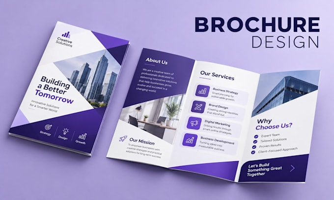 do company brochure, trifold brochure and canva brochure design