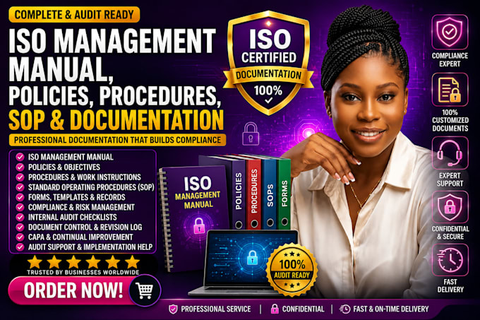 develop iso management manual, policies, procedures, sop and documentation