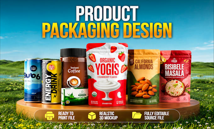 do product packaging design, bag and box design mockup bottle label design