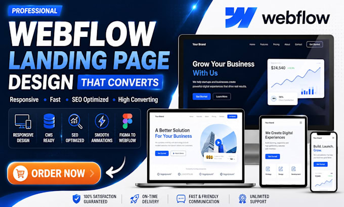 design or develop webflow website, website landing page figma to web flow