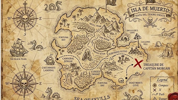create antique style pirate treasure maps