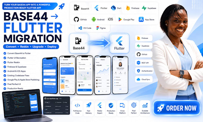 base44 migration to flutter ui flutter dart app figma to flutter reskin firebase