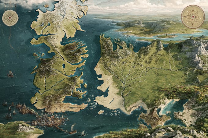 draw line art fantasy map illustration