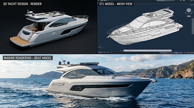 create 3d ship model, beat model, marine, rendering, yacht design and stl file