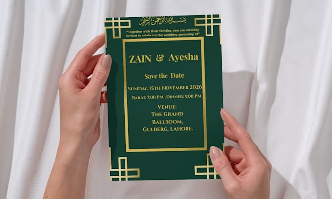 elegant wedding invitation card and nikah card