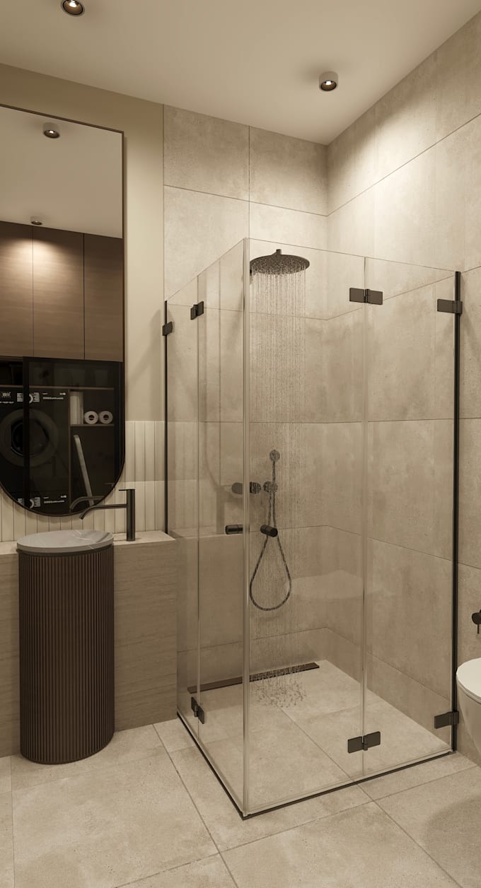create photorealistic bathroom interior design, 3d rendering