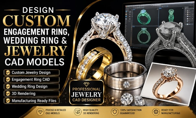 design custom engagement ring, wedding ring and jewelry cad models