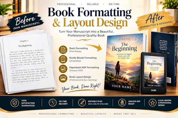 do book formatting, kindle ebook formatting, paperback KDP, book layout design