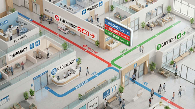 l design a shopping mall or hospital wayfinding map