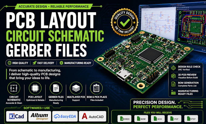 design pcb layout, circuit schematic, gerber files and bom