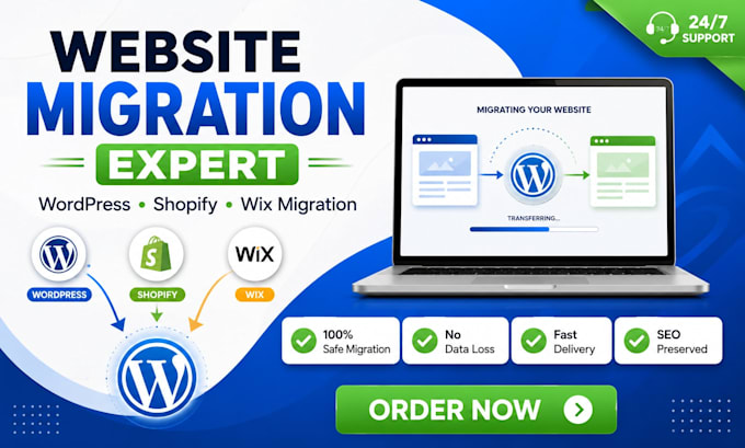 migrate wordpress website or shopify migration  or wix to wordpress