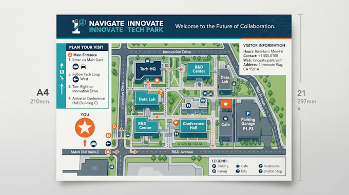 design a print ready vector map with custom branding and directions