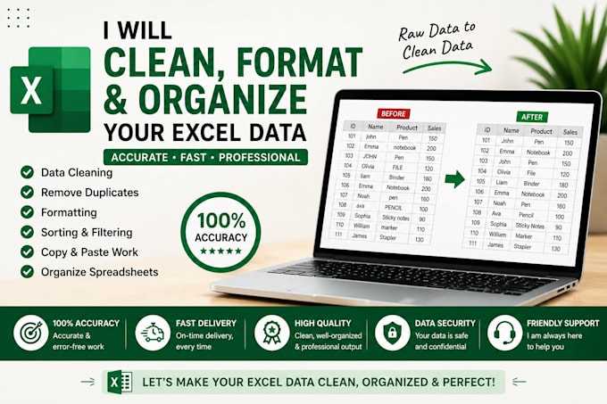 do excel data cleaning, formatting and spreadsheet cleanup