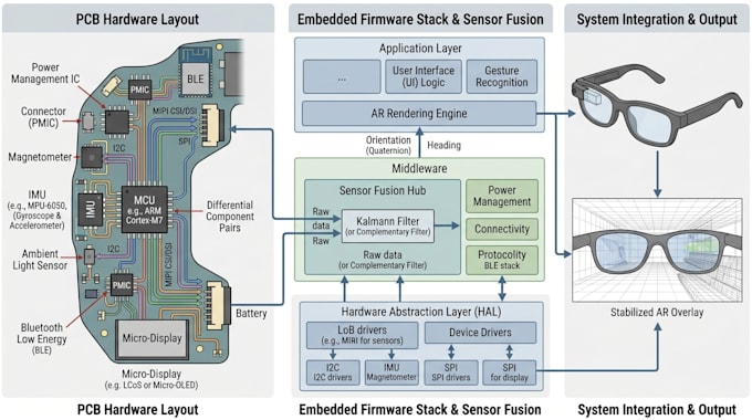 design ar glasses pcb, sensor fusion and embedded firmware