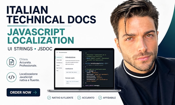 write italian technical documentation localize javascript ui strings python code