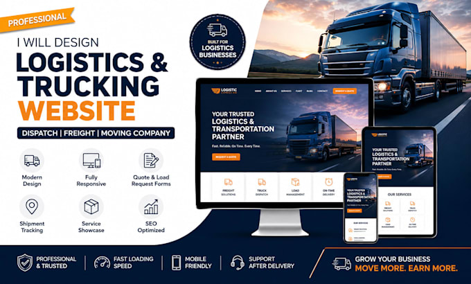 design logistics, trucking, dispatch, freight, moving company website