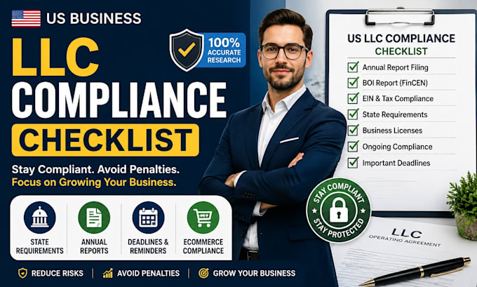 create a US llc compliance checklist for startups, ecommerce and small businesse