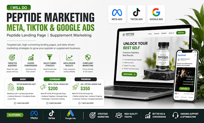 peptide marketing, fix or setup peptide meta tiktok google ads to boost sales