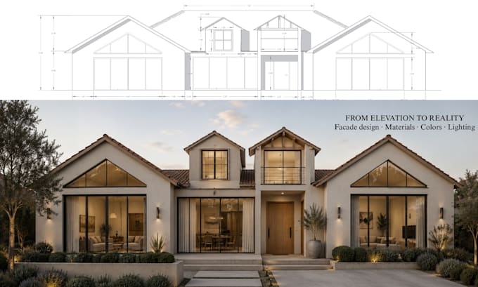 do exterior facade design and photorealistic 3d rendering