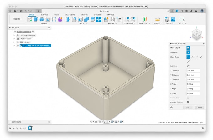 reverse engineer plastic enclosure, broken part to parametric fusion 60