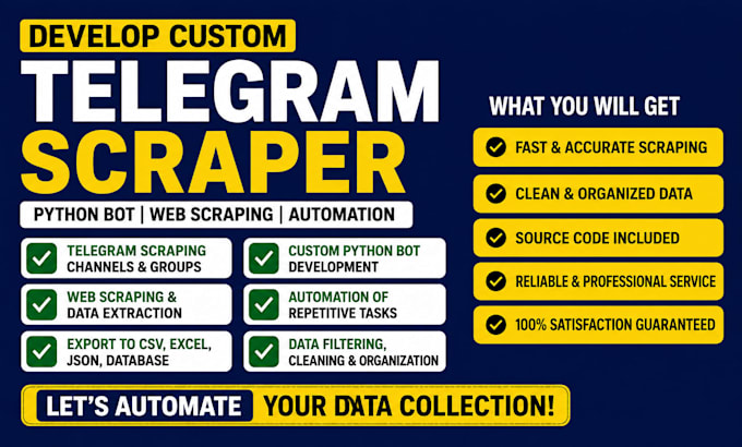 develop custom telegram scraper python bot web scraping automation