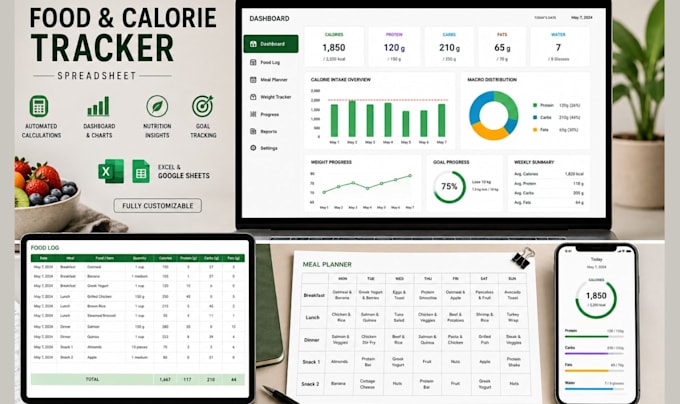 build a custom food and calorie tracker spreadsheet in excel or google sheets