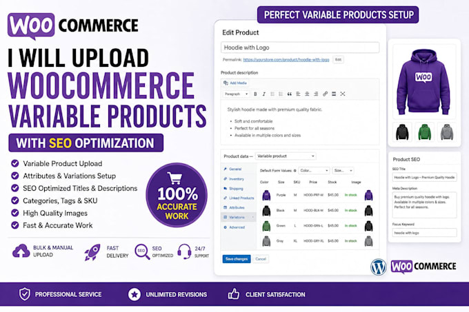 upload woocommerce variable products with SEO optimization
