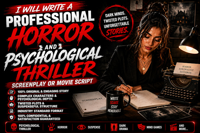 write professional horror and psychological thriller screenplay or movie script