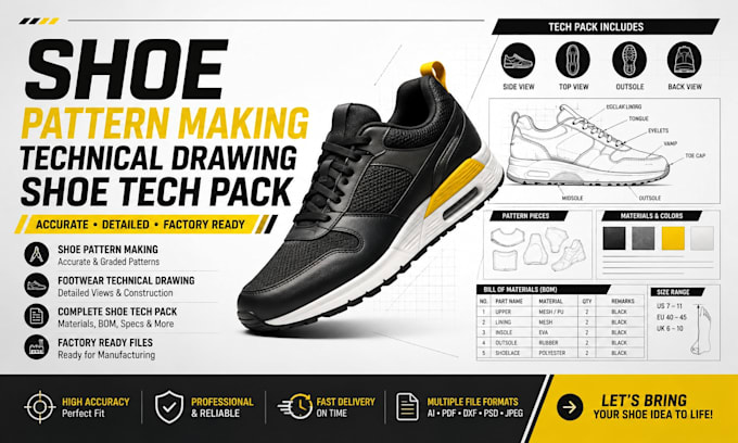 design shoe pattern making and footwear specification sheet