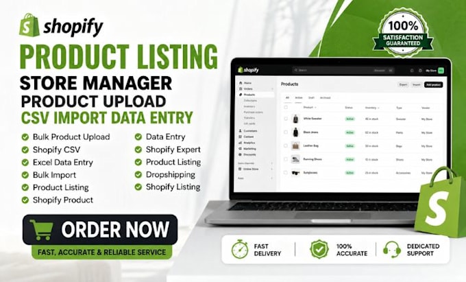 do shopify product listing, store manager, product upload, CSV import data entry