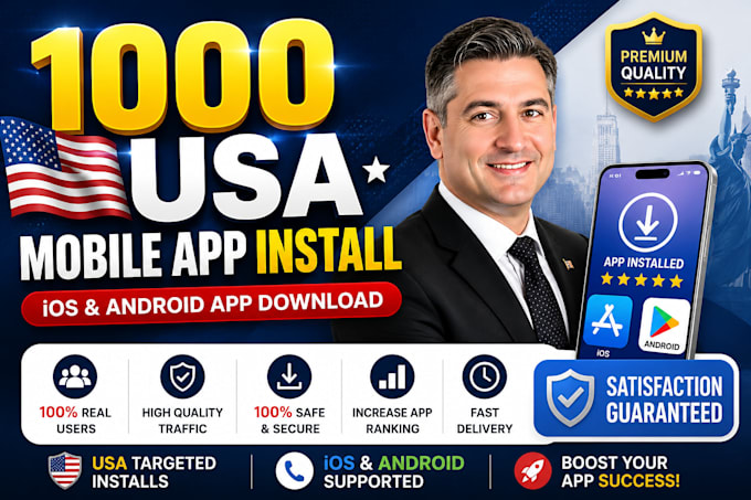 do 1000 USA mobile app install, ios android app download