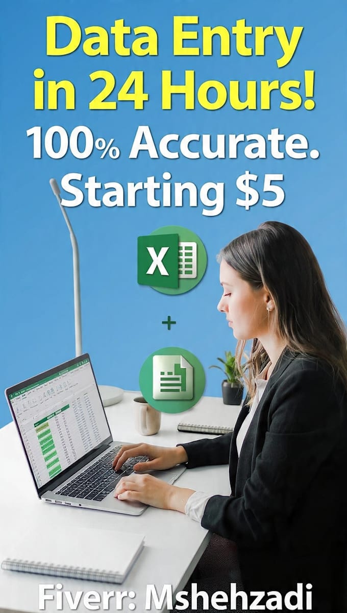 accurate data entry, excel and word typing work