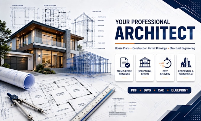 be your architect for house plan construction permit drawing structural engineer