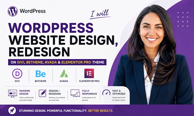 build wordpress website, redesign on divi betheme avada and elementor pro theme