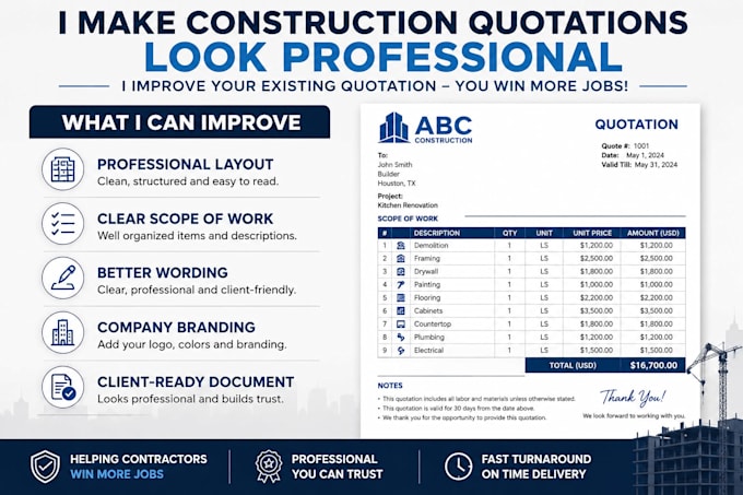 professionally format your construction quotation