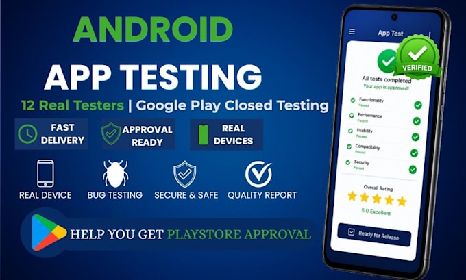 provide 12 testers for google play closed testing and android app testing