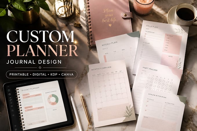 design printable planner, journal, workbook, and tracker in 24 hours