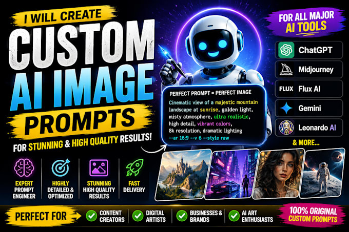 create custom ai image prompts for chatgpt, midjourney,