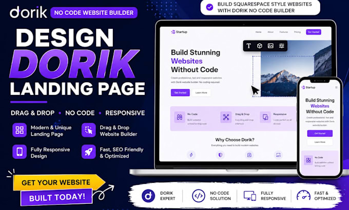 design dorik landing page website builder drag drop no code build squarespace