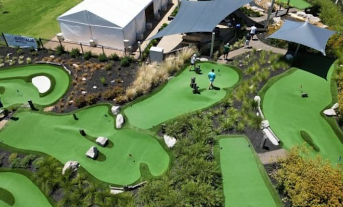 design 3d golf course, mini golf, golf club and landscape render