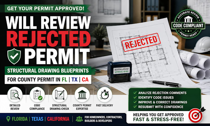 review rejected permit structural drawing blueprints county permit fl tx ca vi