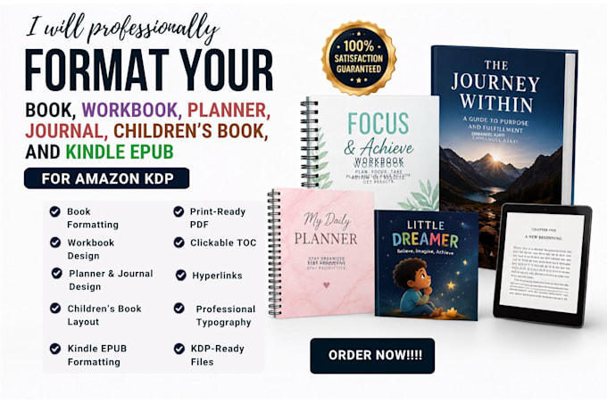 format workbook, planner, journal, children book, flyer,
