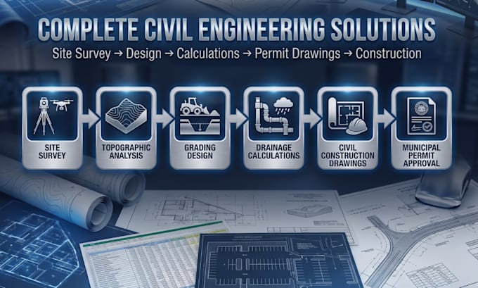 create civil engineering site development, grading, drainage plan and swppp