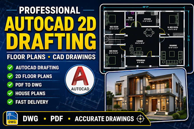 do autocad drafting, 2d floor plans and cad drawings