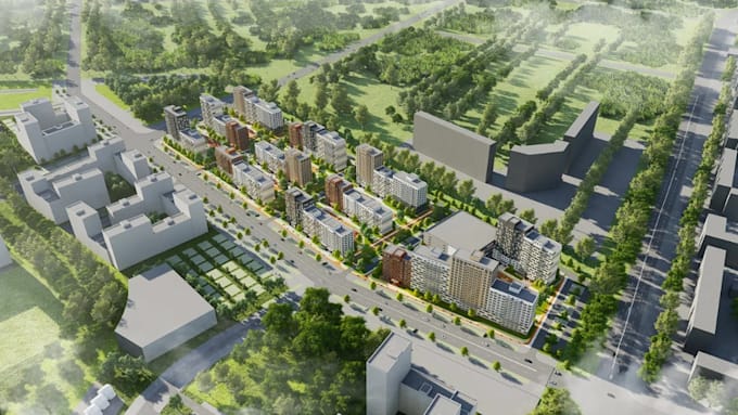 design 3d masterplan aerial siteplan residential mixed use urban planning render