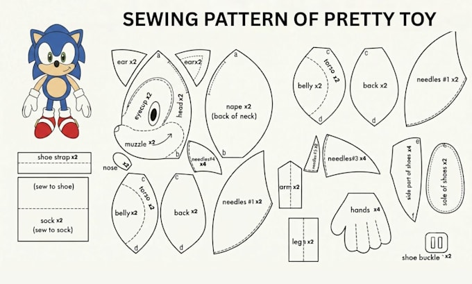 design a professional plush sewing pattern PDF for toys and plushies