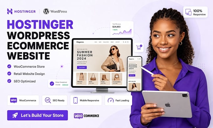 design hostinger wordpress ecommerce website or woocommerce online store