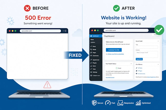 fix wordpress white screen of death, 500 error, or critical error instantly