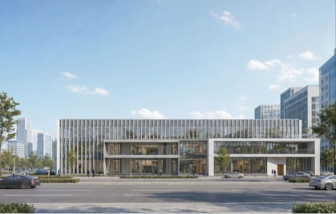 renovate modern office building, commercial real estate in 3d,urban development