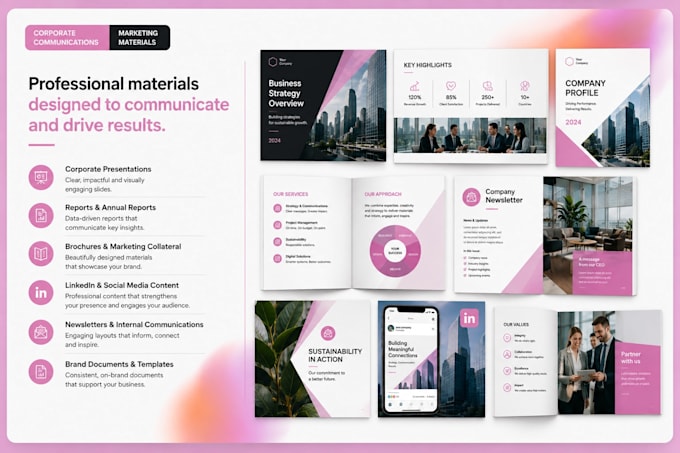create professional corporate marketing and communication materials